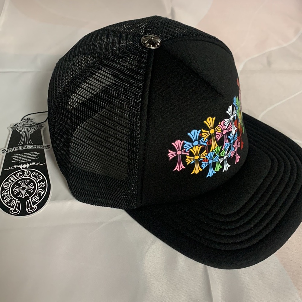 Colorful Floral Embroidered Black Hat